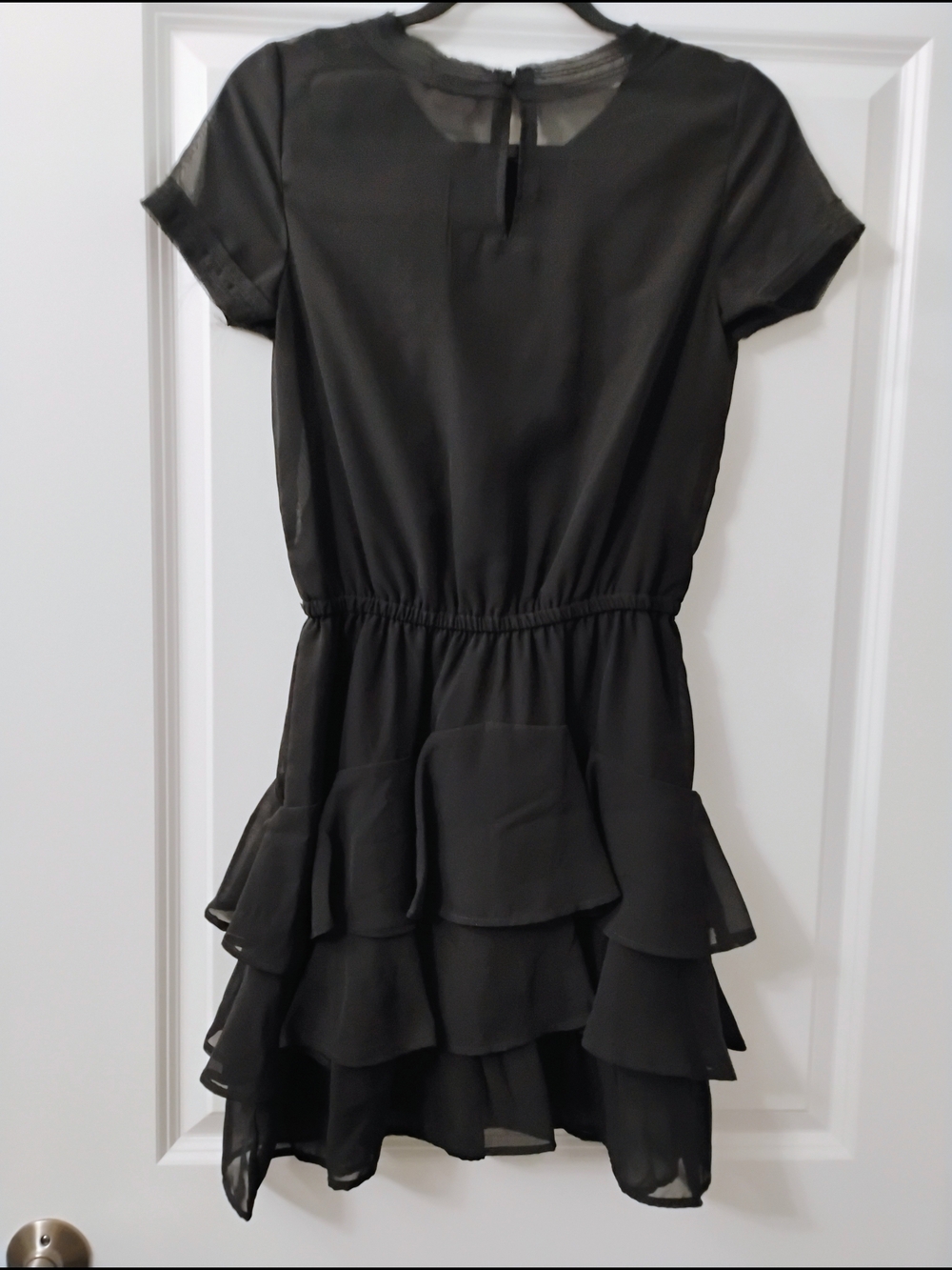 Converse One Star Black Tiered Ruffle Mini Dress Sheer Overlay Goth Grunge Small - Picture 2 of 8
